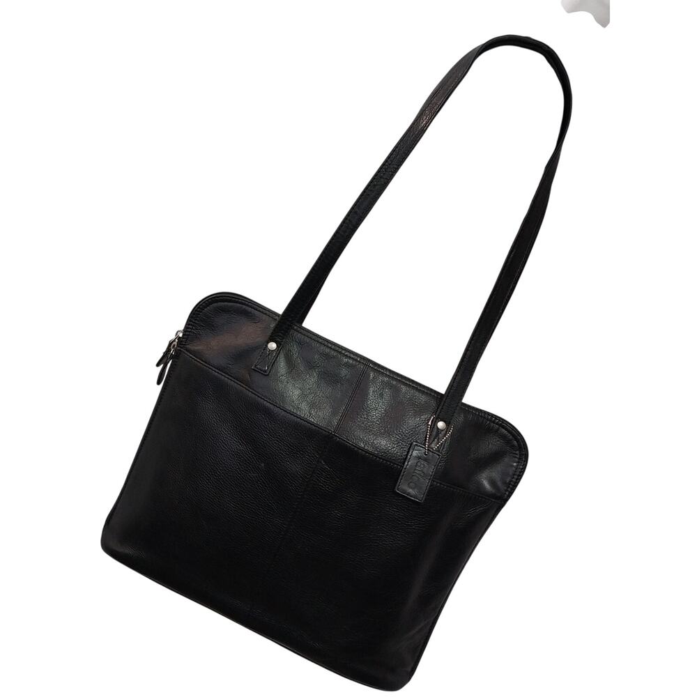 LATICO! RICH BLACK GENUINE LEATHER ZIP OPEN SHOULDER LAPTOP CASE, BRIEFCASE!